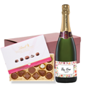 Buy & Send Personalised Champagne - Art Border Label And Lindt Master Chocolatier Hamper