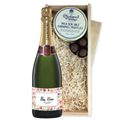 Buy & Send Personalised Champagne - Art Border Label And Milk Sea Salt Charbonnel Chocolates Box