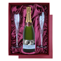 Buy & Send Personalised Champagne - Baby Boy Label in Red Luxury Presentation Set With Flutes