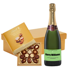 Buy & Send Personalised Champagne - Green Label And Lindt Swiss Chocolates Hamper