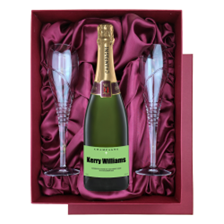 Buy & Send Personalised Champagne - Green Label in Red Luxury Presentation Set With Flutes