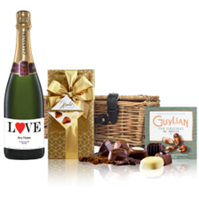 Buy & Send Personalised Champagne - Love Label And Chocolates Hamper