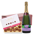 Buy & Send Personalised Champagne - Purple Flower Label And Lindt Master Chocolatier Hamper