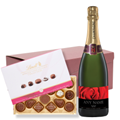 Buy & Send Personalised Champagne - Red Rose Label And Lindt Master Chocolatier Hamper