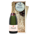 Buy & Send Personalised Champagne - Rose Label And Milk Sea Salt Charbonnel Chocolates Box