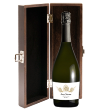 Buy & Send Personalised Prosecco - Gold Ornate Label in Elm Wood Gift Box