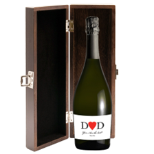 Buy & Send Personalised Prosecco - Heart Dad Label in Elm Wood Gift Box