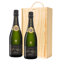 Buy & Send Pol Roger Brut Vintage Champagne 2018 75cl Double Pine Wooden Gift Boxed (2x75cl)