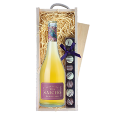 Buy & Send Saicho Darjeeling Sparkling Tea 75cl & Truffles, Wooden Box