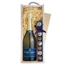 Buy & Send Silver Reign Brut English Sparkling 75cl & Truffles, Wooden Box