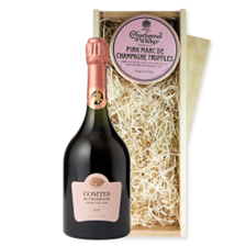 Buy & Send Taittinger Comtes de Champagne Rose 2009 Prestige Cuvee 75cl And Pink Marc de Charbonnel Chocolates Box