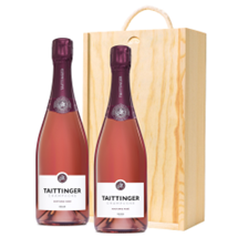 Buy & Send Taittinger Nocturne Rose Sec Champagne 75cl Double Pine Wooden Gift Boxed (2x75cl)