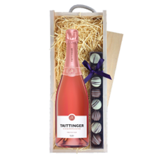 Buy & Send Taittinger Rose Champagne 75cl & Truffles, Wooden Box