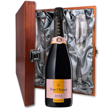 Buy & Send Veuve Clicquot Vintage Rose 2015 Champagne 75cl And Flutes In Luxury Presentation Box