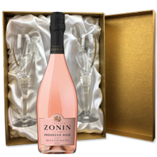 Buy & Send Zonin Prosecco Rose Doc Millesimato 75cl in Gold Luxury Presentation Set With Flutes